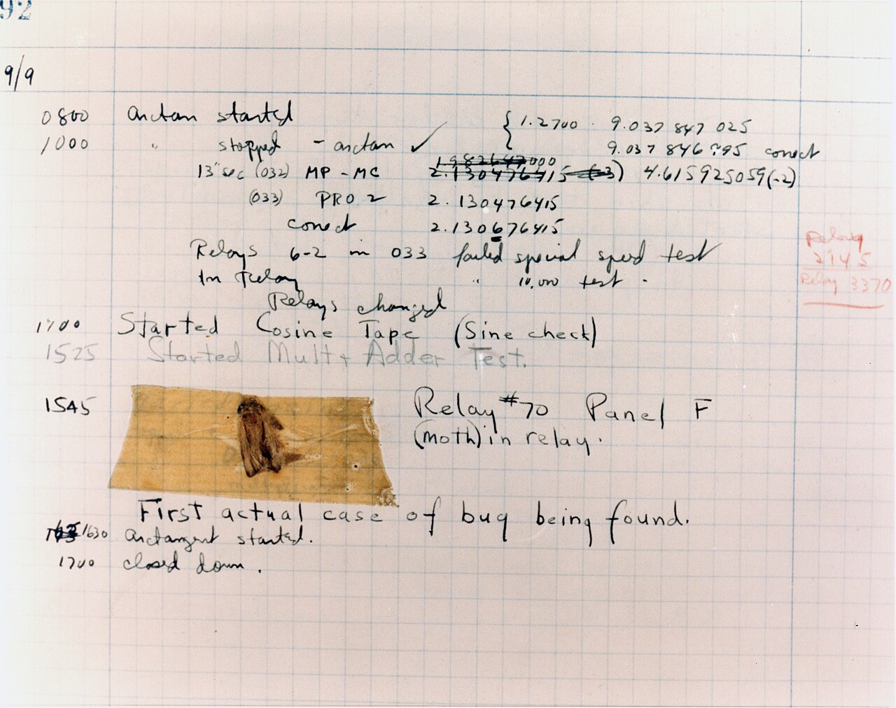 A bug found in the Harvard Mark II computer