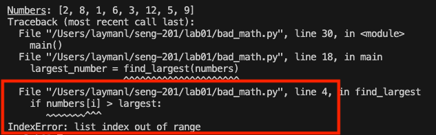 an exception stack trace showing the error line