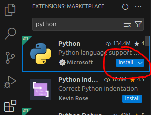 Python in the extensions marketplace