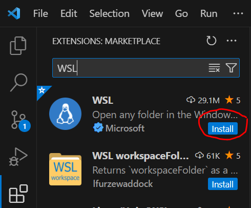 WSL in the extensions marketplace