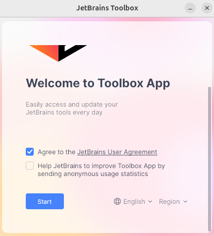 JetBrains Toolsbox start screen