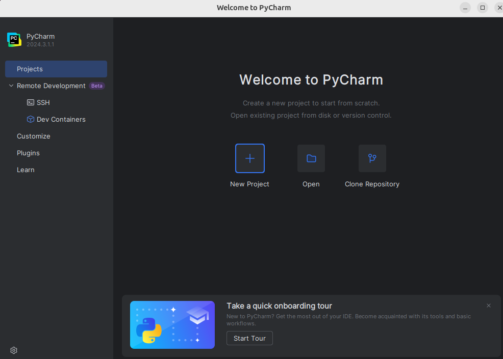 PyCharm launch screen