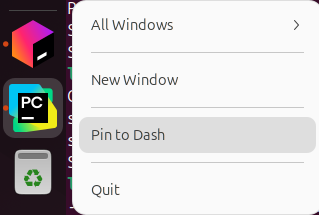 Pin PyCharm to dash bar