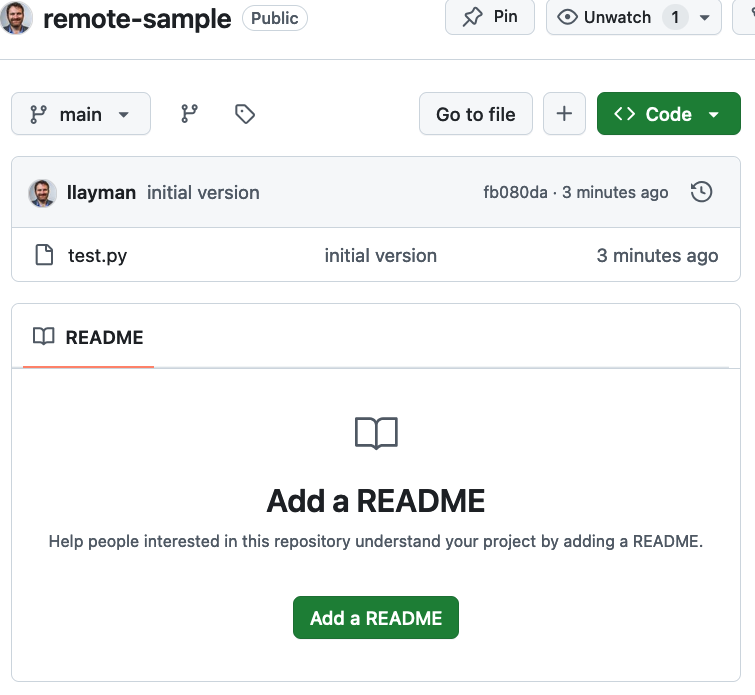 GitHub repo page showing the first version