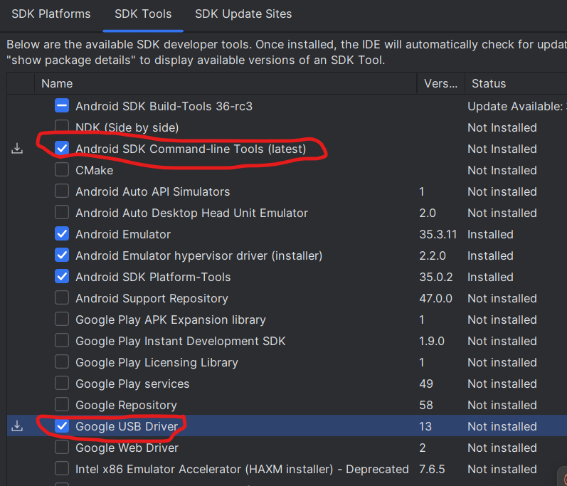 Android Studio SDK configuration