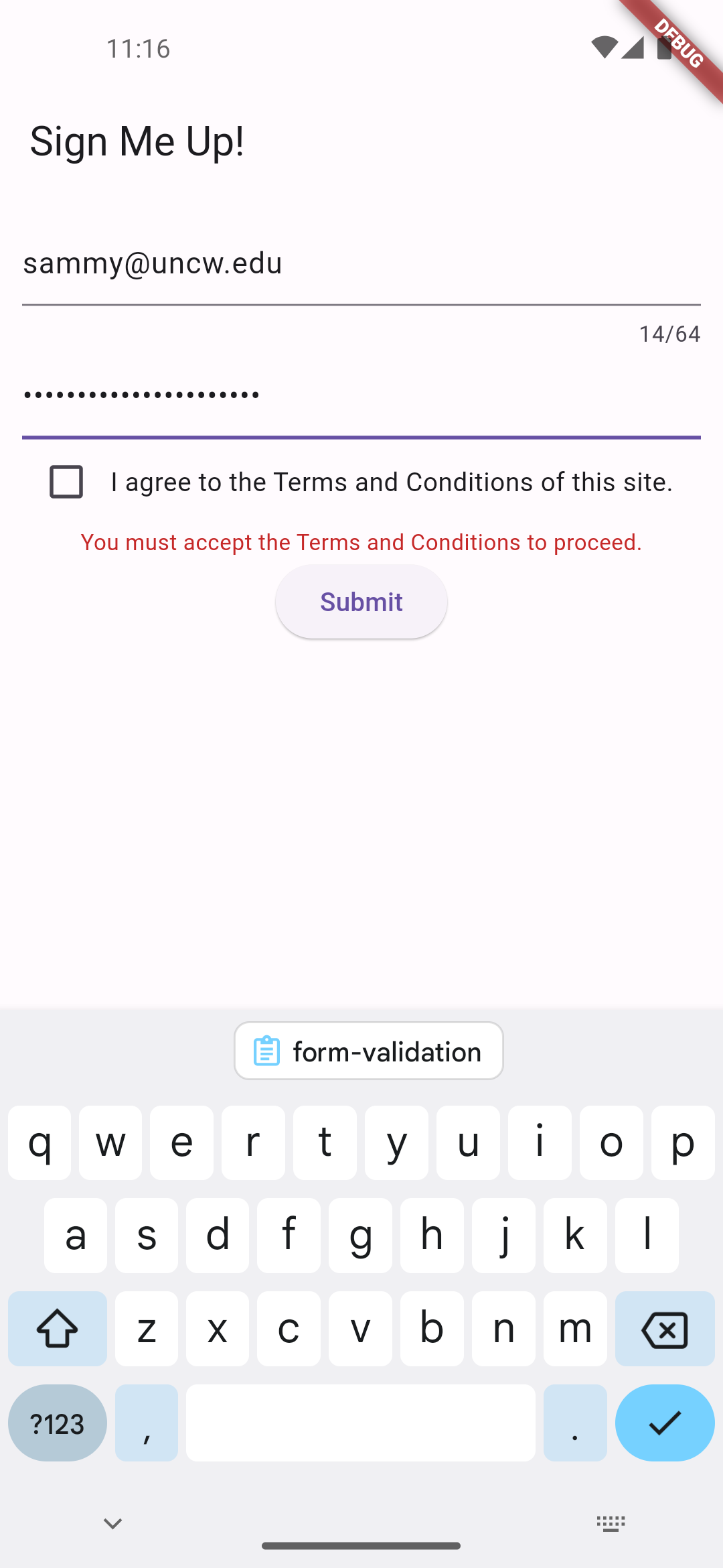 Form with checkbox validation