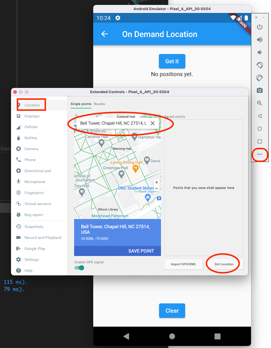Setting location for the Android emulator