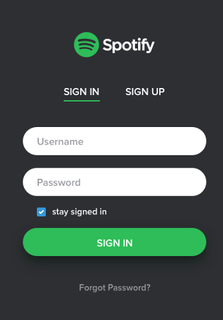 The Spotify app's login form