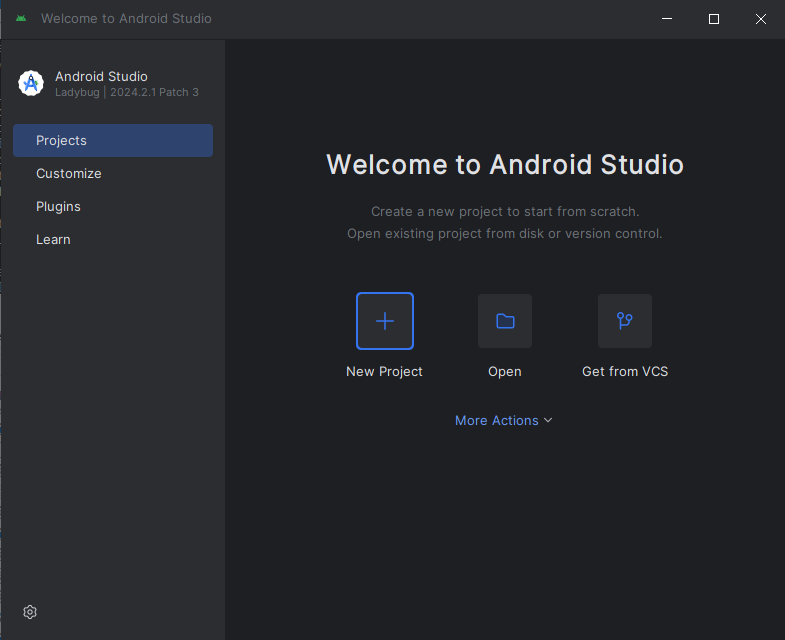 Android Studio post install screen